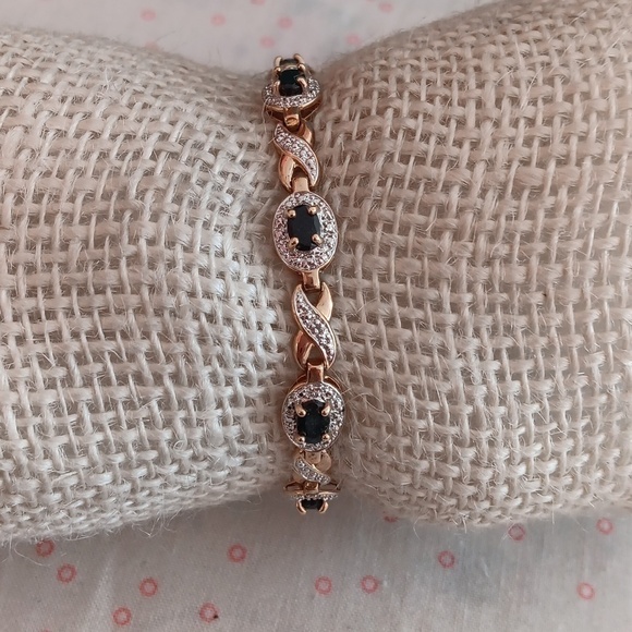 CZ Gold Tone 925 Silver Blue Rhinestone  Bracelet - Picture 1 of 6